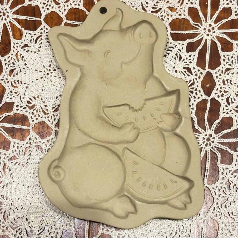 1992 Brown Bag Cookie Art Mold Pig Piggy Eating Watermelon Hill Design Summer